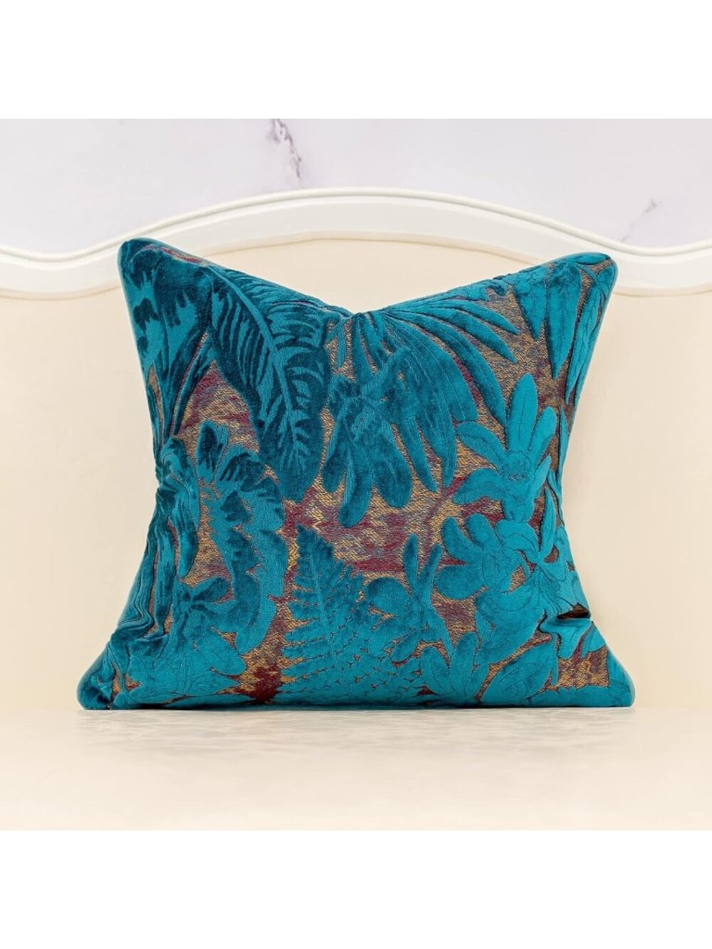 Light Blue 18x18" Embroidered Maple Leaf Velvet Pillow Cover | Luxury Throw
